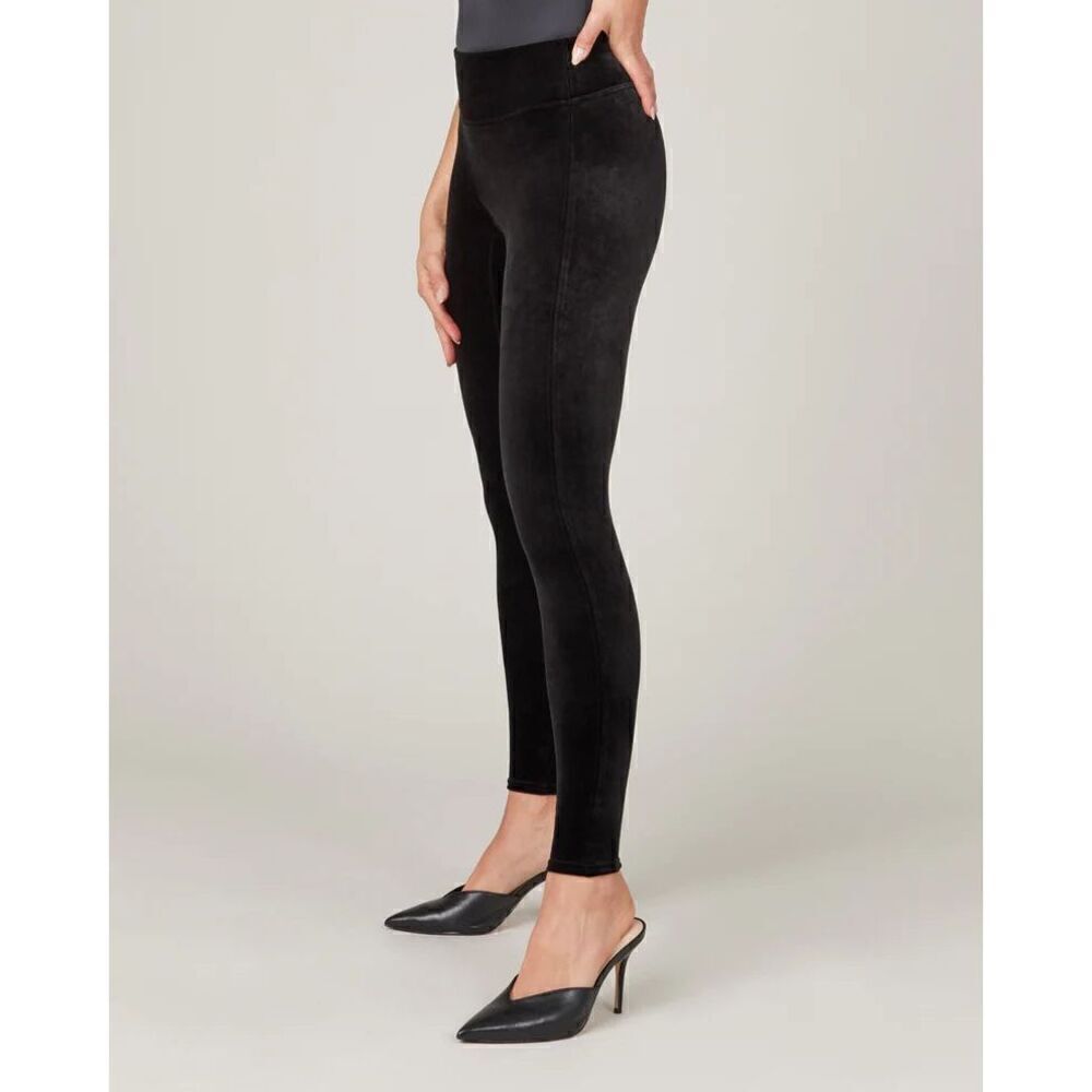 Spanx High Waist Velour Black Legging Pants - Small